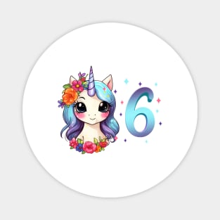 I am 6 with unicorn - girl birthday 6 years old Magnet